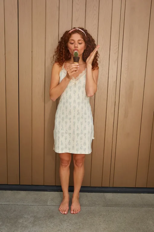 Nachthemd Slipdress Charlie Choe Cactus Licht Groen